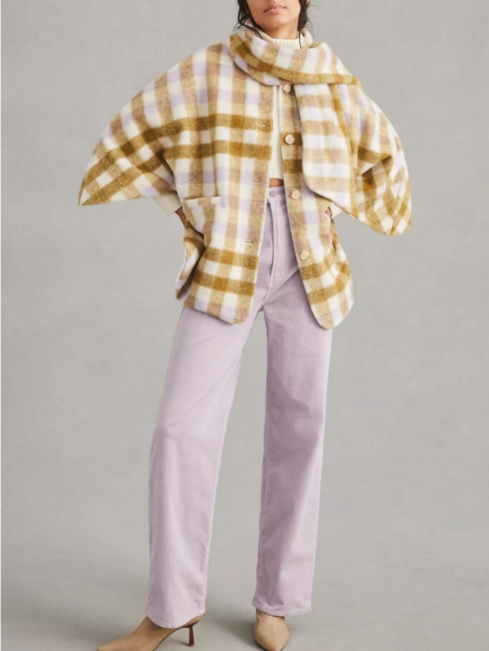 NWT Maeve Anthropologie Wool Blend Matilda Plaid Scarf Coat Cape Jacket OS